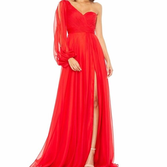 Mac Duggal Dresses & Skirts - NWT Mac Duggal SZ O‎ 67810 FLOWY ONE SLEEVE SHOULDER CHIFFON GOWN RED